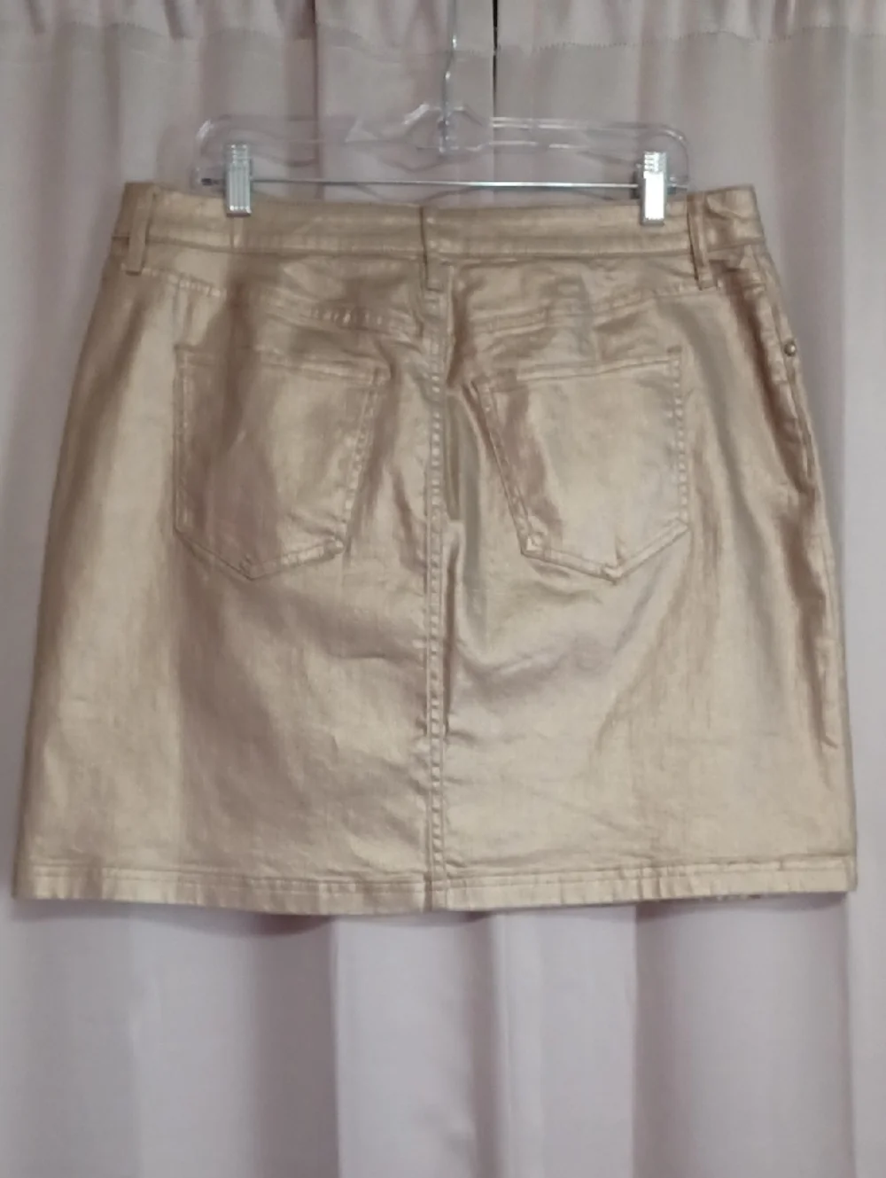 Boden Gold Metallic Denim Mini Skirt 5 Pocket Zip Fly Button Closure Like New